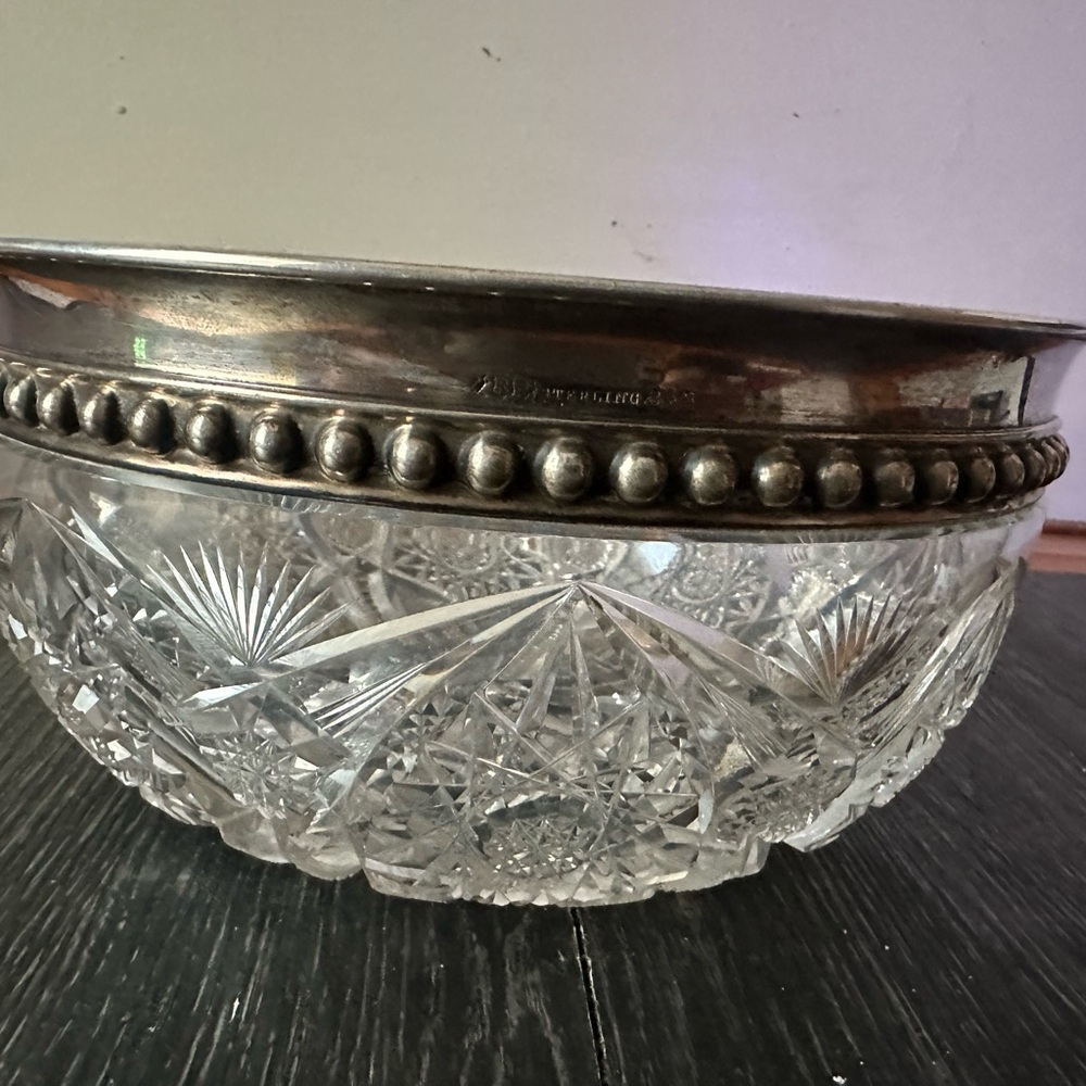 Reed & Barton Crystal Bowl with Silver Beaded Rim